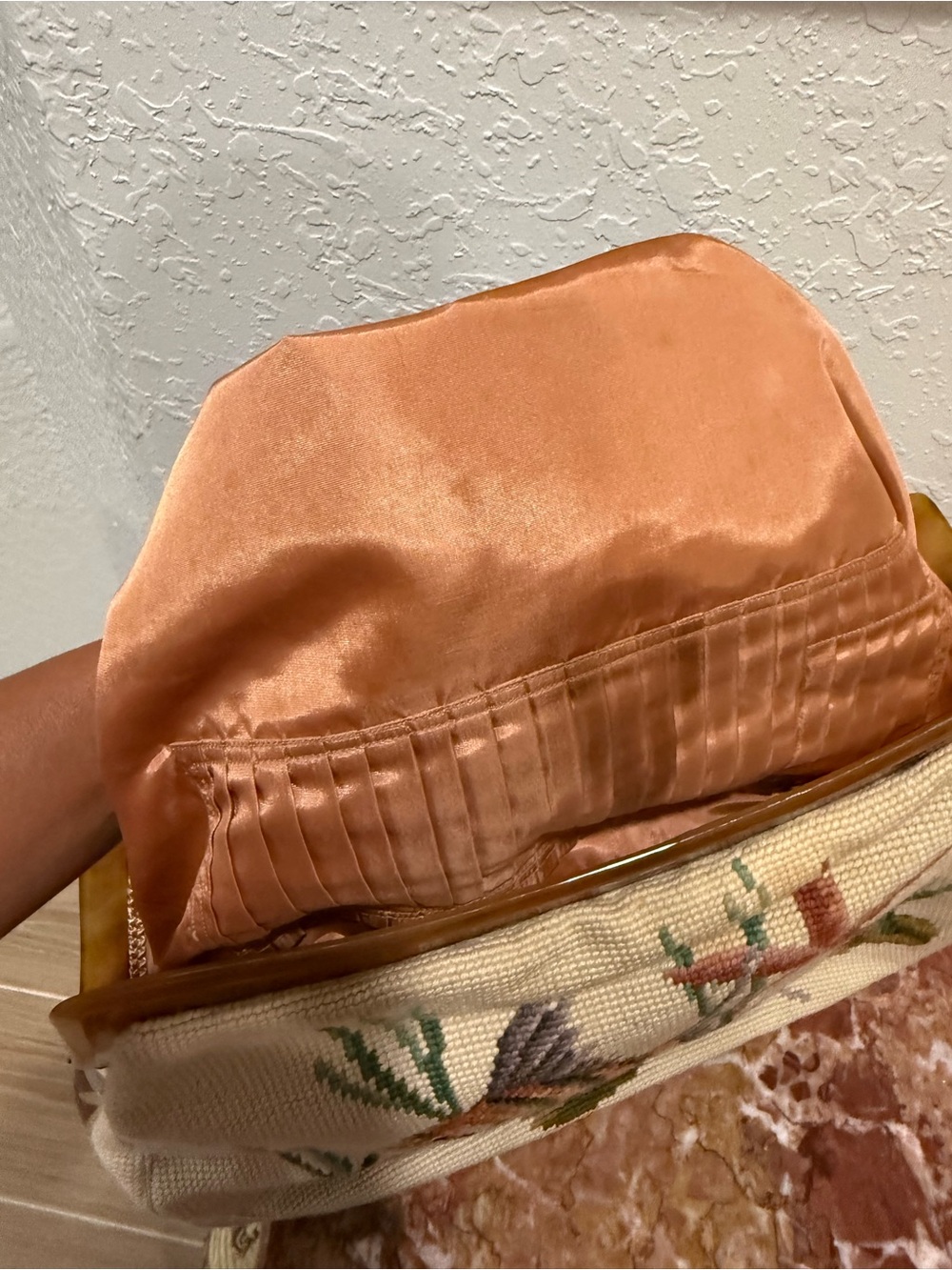 Vintage Embroidered Fish Motif Shoulder Bag Handle Bag - Beige - Picture 5 of 16